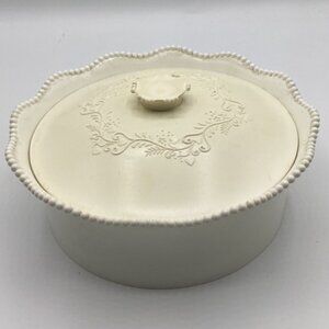 Vintage Dusting Powder Box Puff Included Heart Floral Bead Motiff 2"H x 6"D